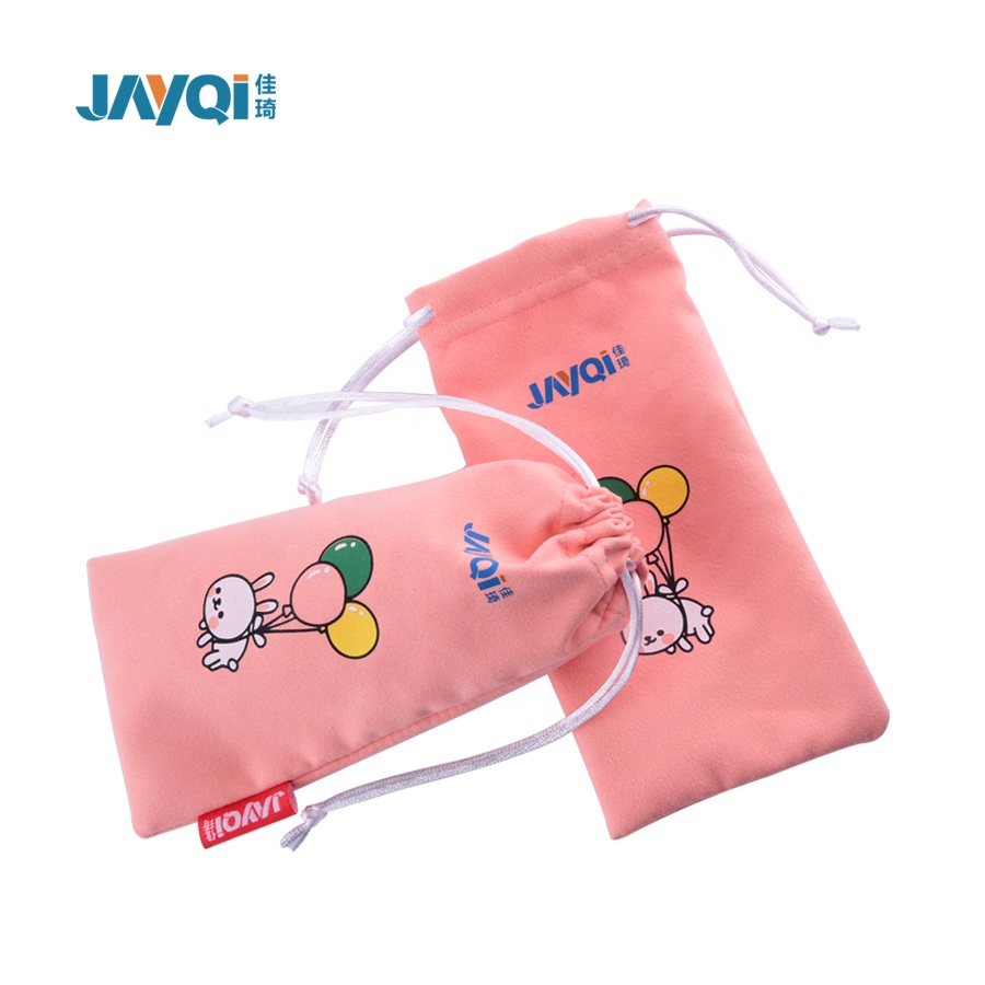 Bolsa para óculos de leitura de tecido de microfibra com logotipo personalizado com cordão